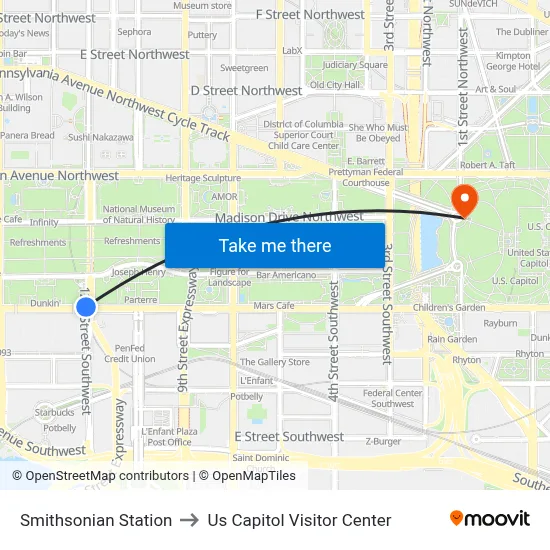 Smithsonian Station to Us Capitol Visitor Center map