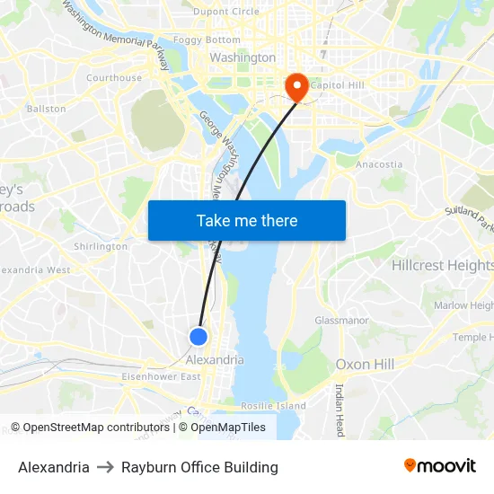 Alexandria to Rayburn Office Building map