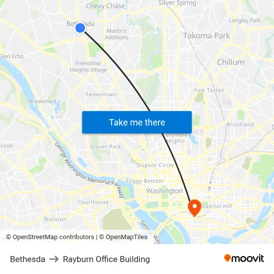 Bethesda to Rayburn Office Building map
