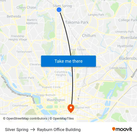Silver Spring to Rayburn Office Building map