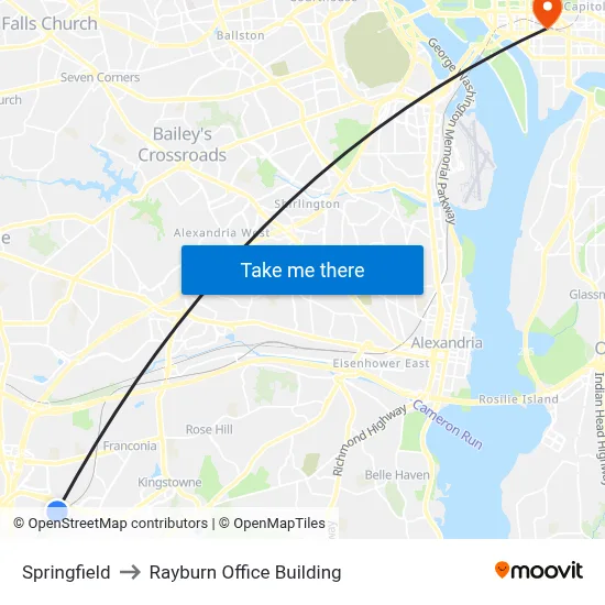 Springfield to Rayburn Office Building map