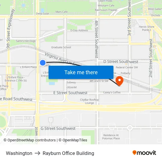 Washington to Rayburn Office Building map