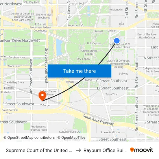 Supreme Court of the United States to Rayburn Office Building map