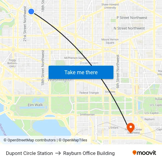 Dupont Circle Station to Rayburn Office Building map