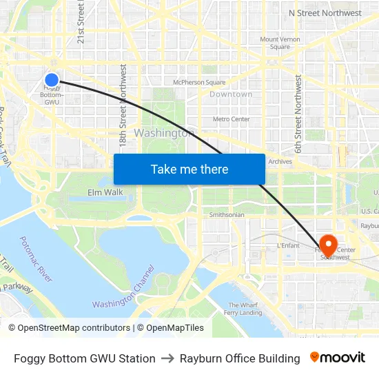 Foggy Bottom GWU Station to Rayburn Office Building map