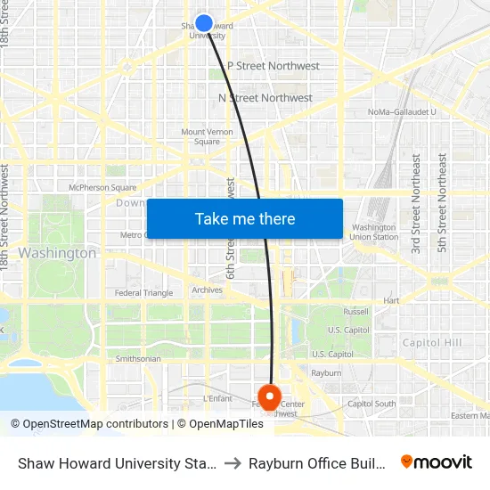 Shaw Howard University Station to Rayburn Office Building map