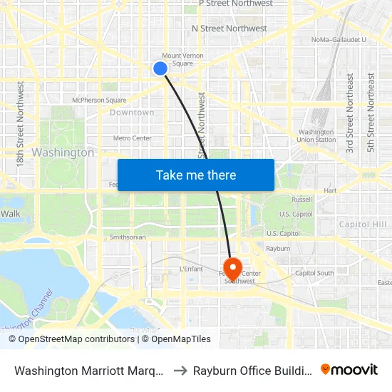 Washington Marriott Marquis to Rayburn Office Building map