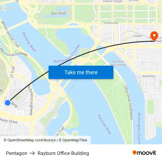 Pentagon to Rayburn Office Building map