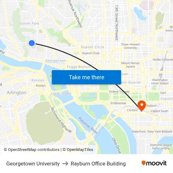 Georgetown University to Rayburn Office Building map