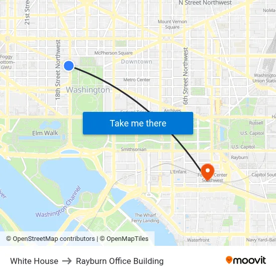 White House to Rayburn Office Building map