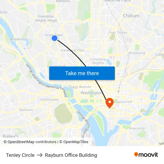 Tenley Circle to Rayburn Office Building map