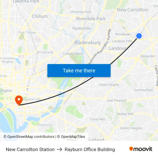 New Carrollton Station to Rayburn Office Building map