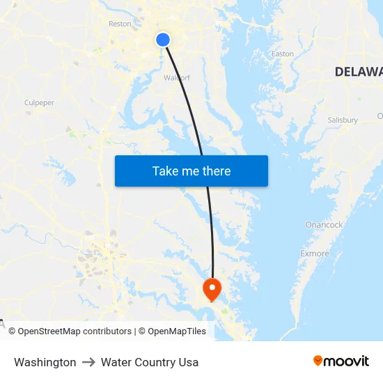 Washington to Water Country Usa map