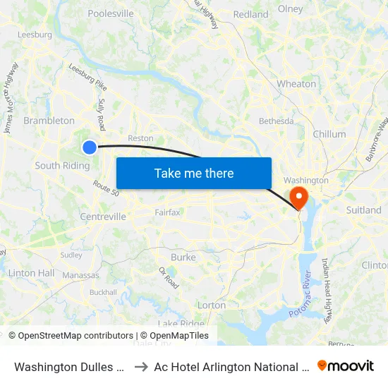 Washington Dulles Airport to Ac Hotel Arlington National Landing map