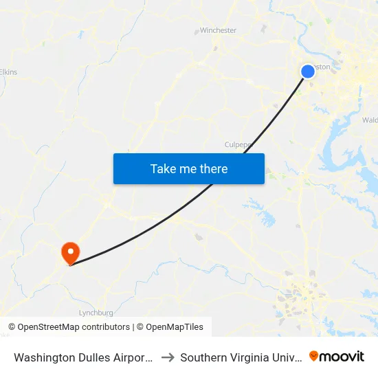 Washington Dulles Airport (IAD) to Southern Virginia University map