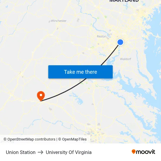 Union Station to University Of Virginia map