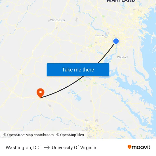Washington, D.C. to University Of Virginia map