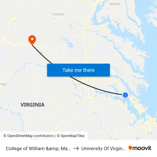 College of William &amp; Mary to University Of Virginia map