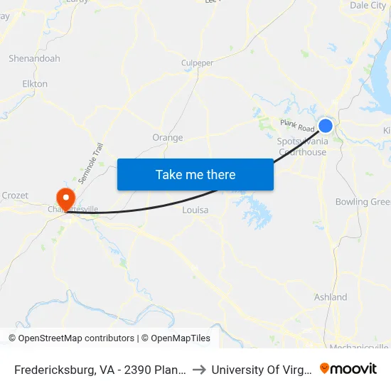 Fredericksburg, VA - 2390 Plank Rd to University Of Virginia map