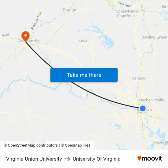 Virginia Union University to University Of Virginia map