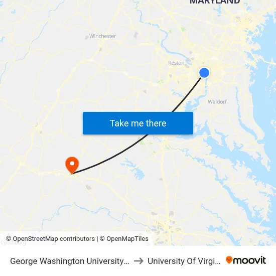 George Washington University Inn to University Of Virginia map