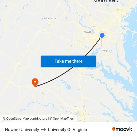 Howard University to University Of Virginia map