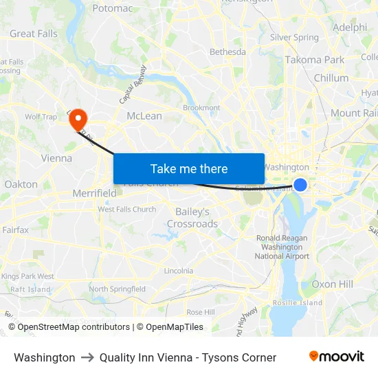 Washington to Quality Inn Vienna - Tysons Corner map