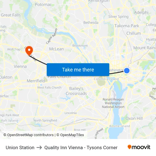 Union Station to Quality Inn Vienna - Tysons Corner map
