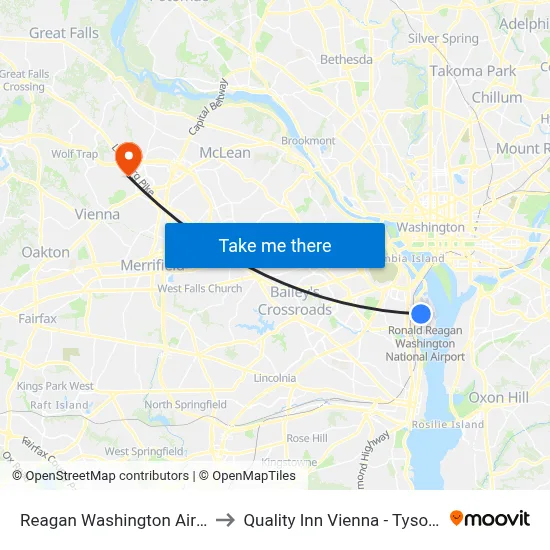 Reagan Washington Airport DCA to Quality Inn Vienna - Tysons Corner map