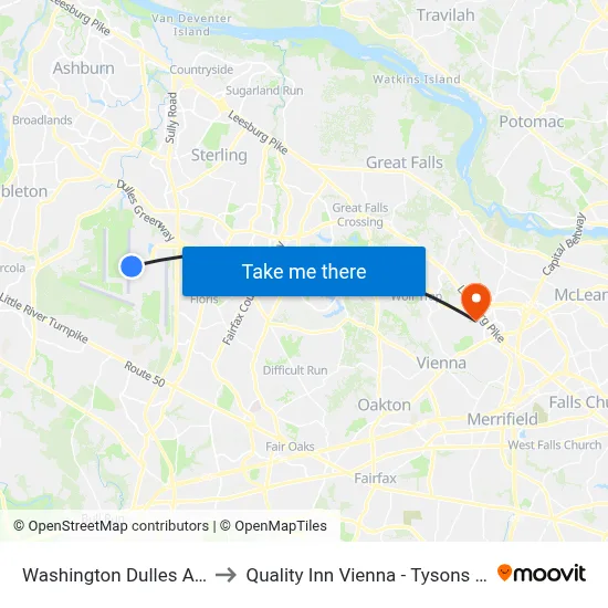 Washington Dulles Airport to Quality Inn Vienna - Tysons Corner map