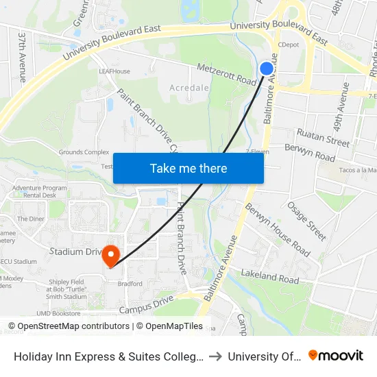 Holiday Inn Express & Suites College Park-University Area to University Of Maryland map