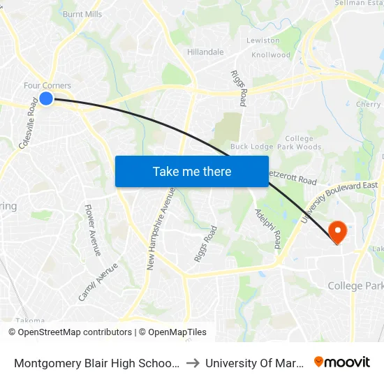 Montgomery Blair High School Track to University Of Maryland map