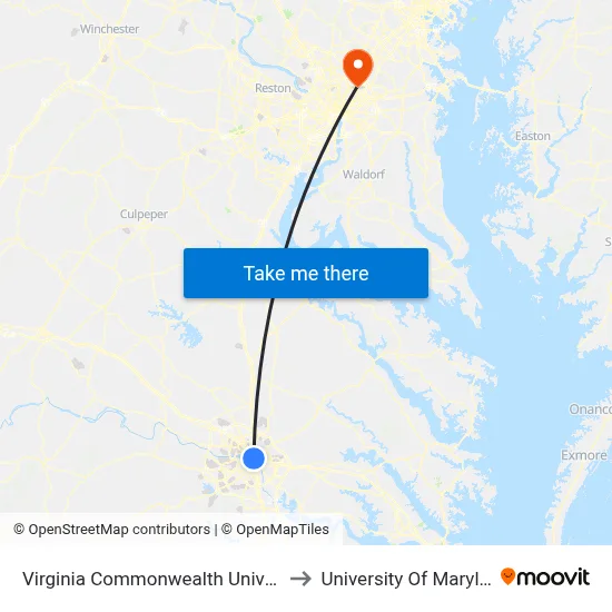 Virginia Commonwealth University to University Of Maryland map