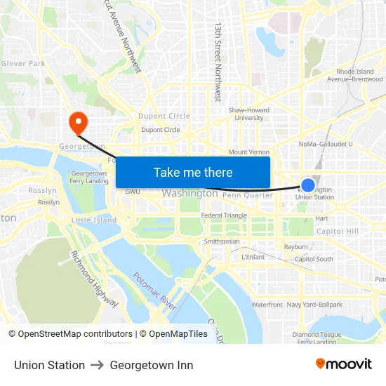 Union Station to Georgetown Inn map