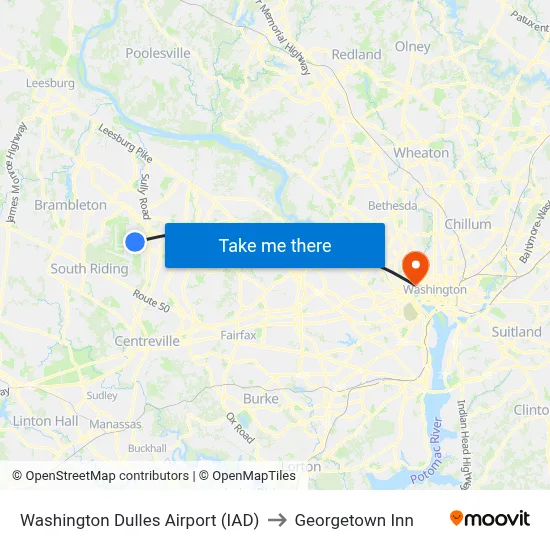 Washington Dulles Airport (IAD) to Georgetown Inn map