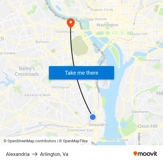Alexandria to Arlington, Va map