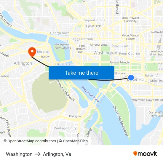 Washington to Arlington, Va map