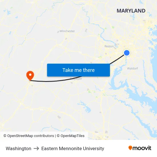 Washington to Eastern Mennonite University map