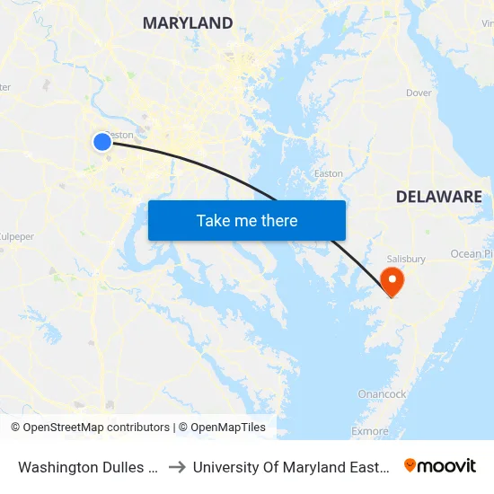 Washington Dulles Airport to University Of Maryland Eastern Shore map