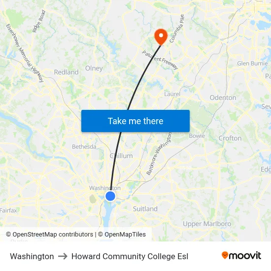 Washington to Howard Community College Esl map