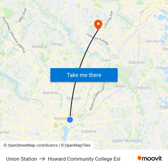 Union Station to Howard Community College Esl map