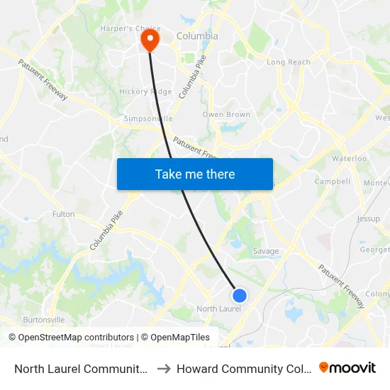 North Laurel Community Center, 9411 Whiskey Bottom Rd to Howard Community College Esl map