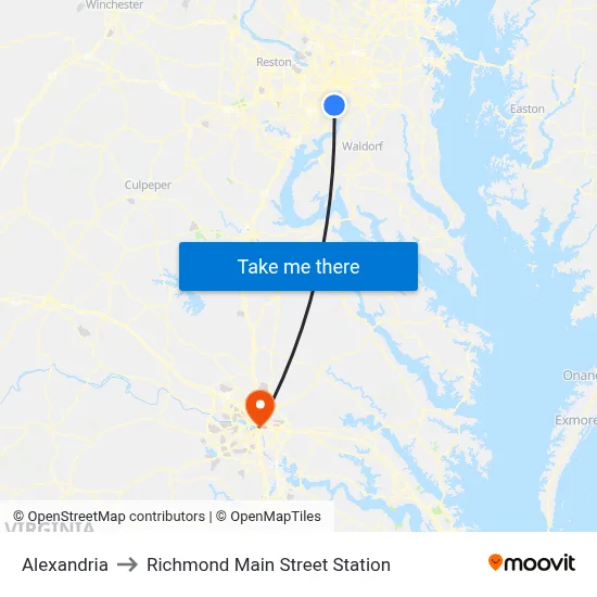 Alexandria to Richmond Main Street Station map