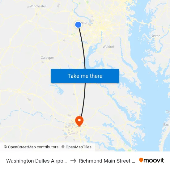 Washington Dulles Airport (IAD) to Richmond Main Street Station map