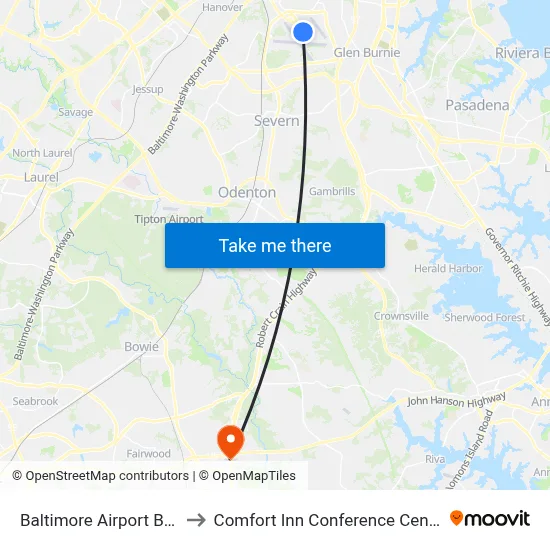 Baltimore Airport BWI to Comfort Inn Conference Center map