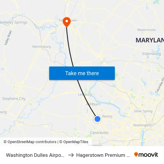 Washington Dulles Airport (IAD) to Hagerstown Premium Outlets map