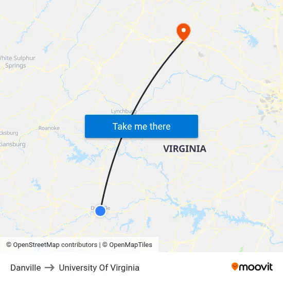 Danville to University Of Virginia map