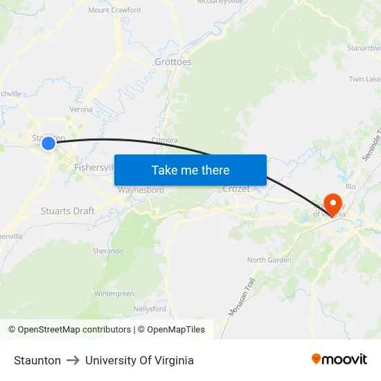 Staunton to University Of Virginia map