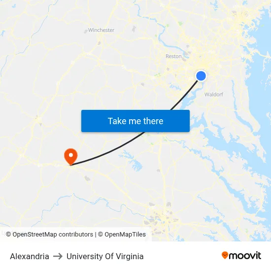 Alexandria to University Of Virginia map