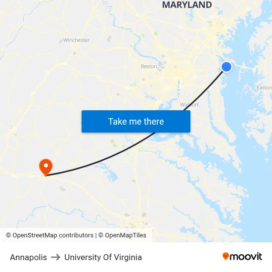 Annapolis to University Of Virginia map